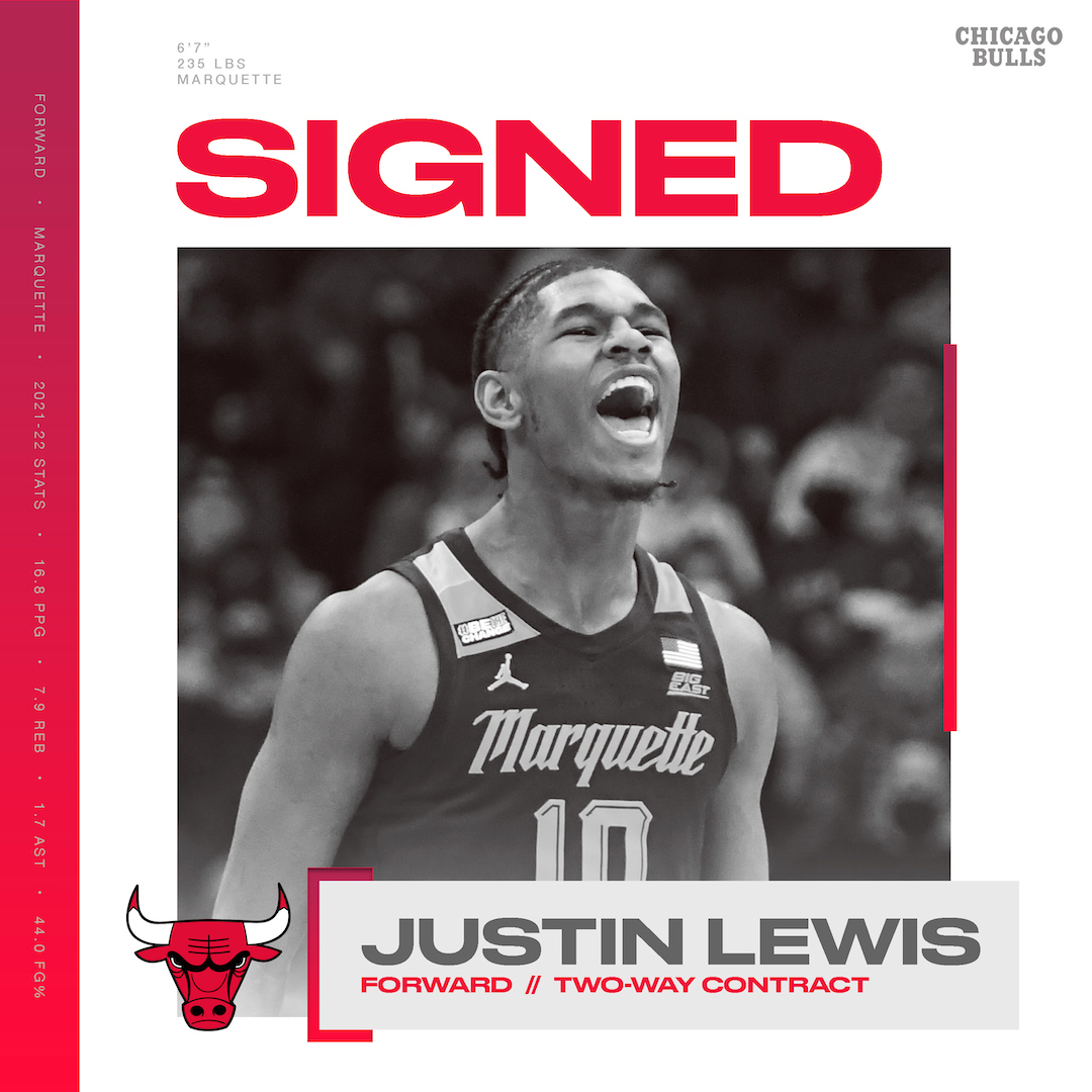 chicagobulls's tweet photo. We have signed Justin Lewis to a Two-Way contract.

Welcome, @jusbuckets_5! https://t.co/DmIHLO1lA4