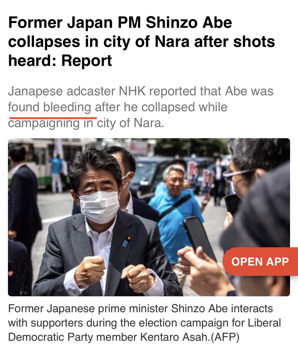sunnynehrabro's tweet photo. Former Japan 🇯🇵 Prime Minister Shinzo Abe has been shot 🤯😥.

Japan 🇯🇵  is supposed to be an idol for security and decency when it comes to citizens and society. What kind of mess up the entire world is moving towards. https://t.co/Ur3m6ruiA6