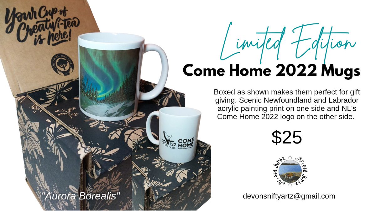 caringvisionary's tweet photo. 🆕️! Devon has an amazing collection of #comehome2022 mugs now available! Choose from 5 different scenic #NewfoundlandandLabrador acrylic prints painted by Devon. Check out his page: https://t.co/k30QkGctx3

@YouthVentures
@CBDCCabot 

#nlarts
#tourismnl
#newfoundlandartist https://t.co/C6V7JprgX9