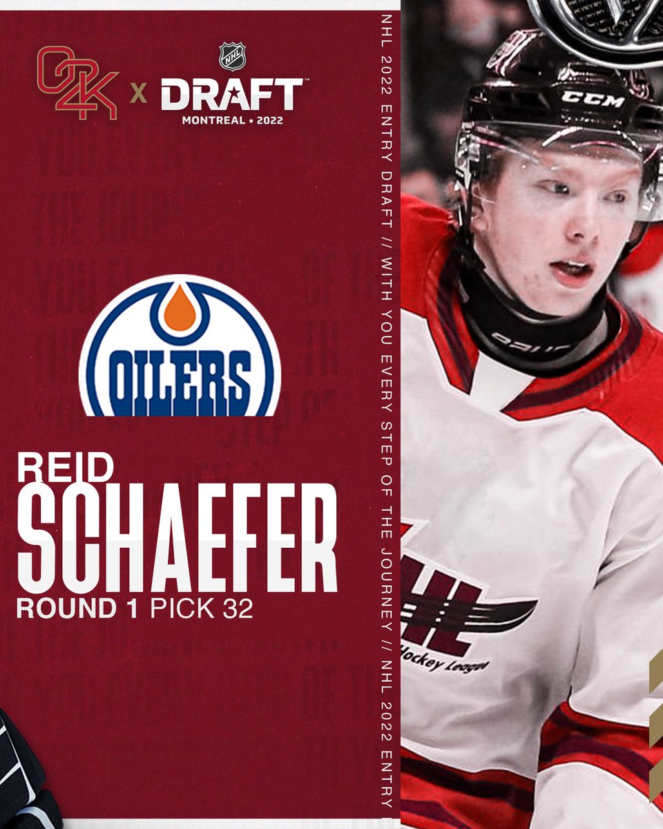 O2K client, Reid Schaefer goes 32nd overall. Congratulations, Reid on getting drafted by the Edmonton Oilers in the 2022 #NHLDraft. #LetsGoOilers