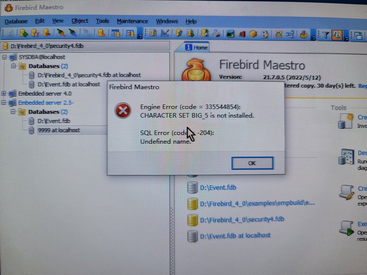 2521997498's tweet photo. @firebirdsql Hi,I'm a beginner from China and I have this problem when opening a test file,could you please help me? https://t.co/RI7dqLRqTr