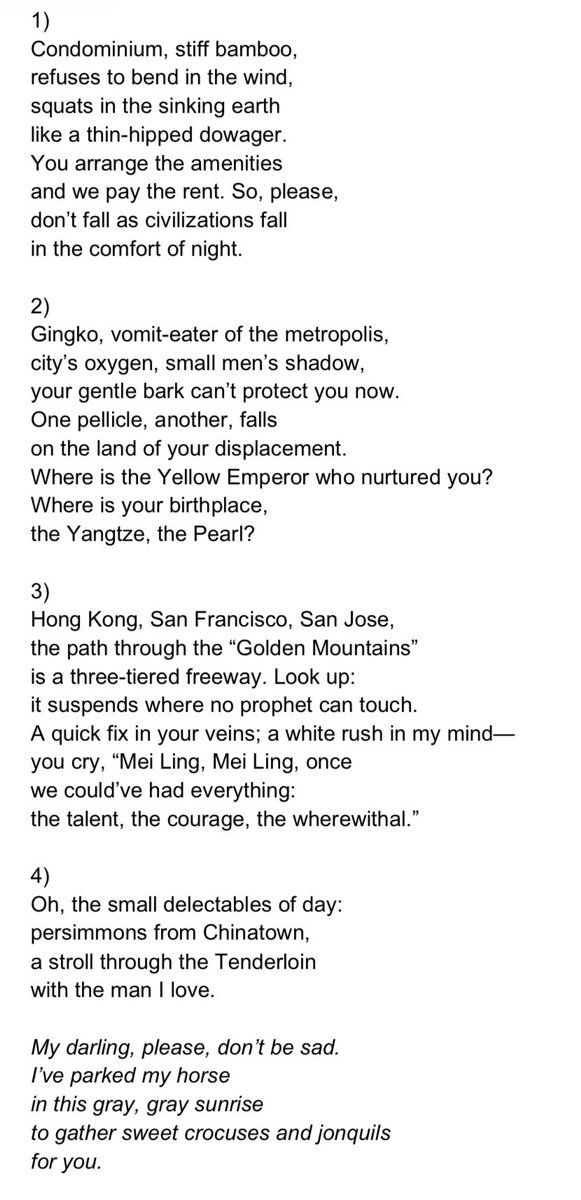 simone_backer's tweet photo. @_joseolivarez Urban Love Poem by Marilyn Chin https://t.co/kJtpefAWJ8