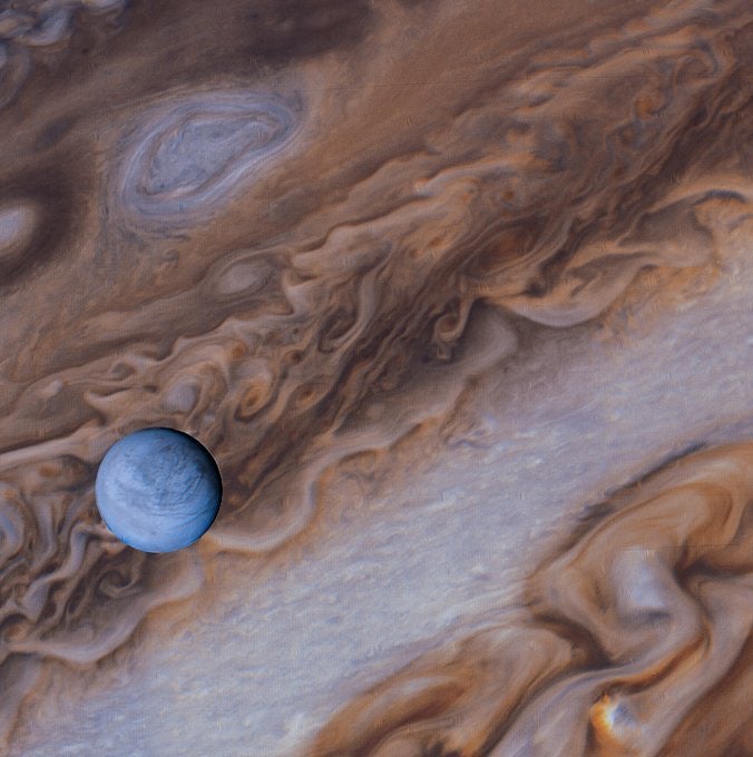 Europa above Jupiter captured by Voyager Credit: NASA