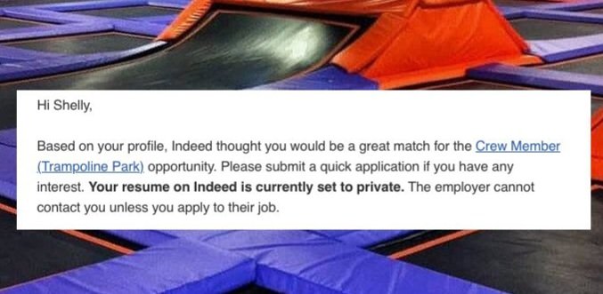 dollterror13's tweet photo. Either my CV screams 'fun' or Shelly on Earth5 has crossed beams with me again. She's a gal who ❤️s trampolines, airborne kids &amp; wearing a crew member jacket with her name on it! Shelly5 is a hoot! #trampolinejobs #ajobthatwouldkillme #iamnotthisfun #alternativeme #otherreality https://t.co/rHlBlvzttT