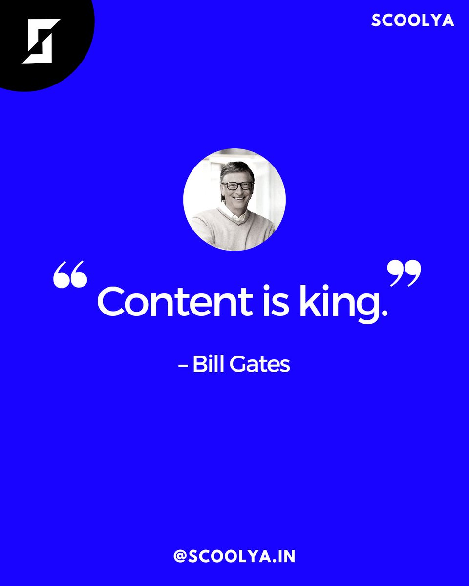Scoolyamedia's tweet photo. The quote “content is king” is originally from an essay Microsoft founder Bill Gates wrote in 1996. In it, he describes the future of the Internet as a marketplace for content.

A True Genius! @BillGates 
#content #contentmarketing #DigitalMarketing https://t.co/MbOTwDslkl
