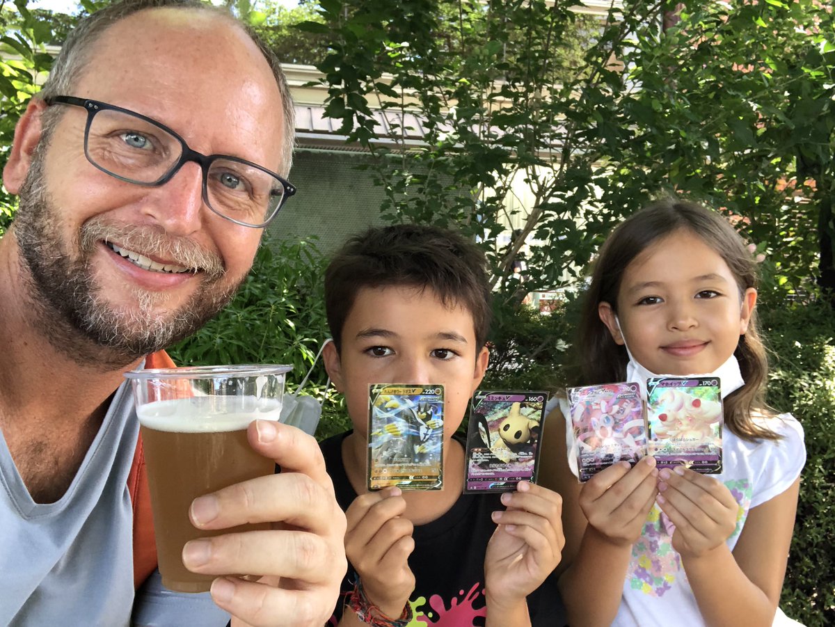 toddwassel's tweet photo. Day out with the kids. They got used Pokémon cards and I got a takeaway craft IPA. Maybe we should move back to #Japan! https://t.co/c8Hu6VBZfU