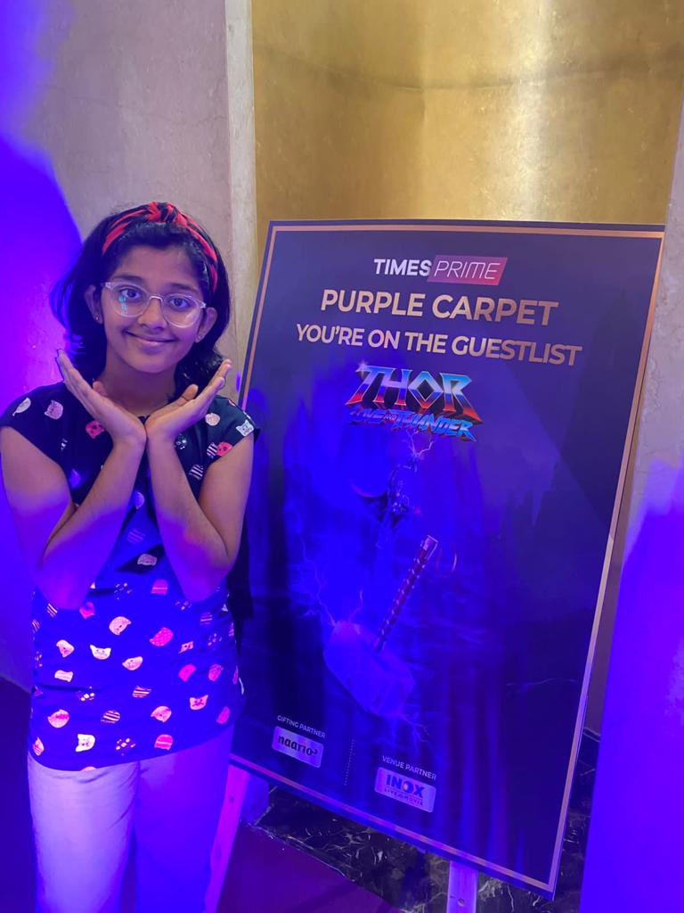 shinee_gambhir's tweet photo. It was a THORilling at the Purple Carpet Premier last night. Despite heavy rains the show was house full. Loved the vibe & hospitality @timesprime never fails to impress with offers but this time this experience was amazing. Looking fwd for more such experiences #LetsGoPurple https://t.co/IiRCfKCVyq