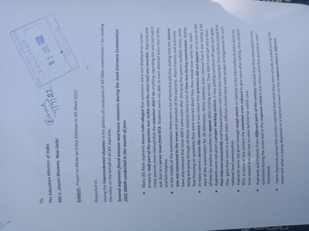 IamSaurav_1's tweet photo. Another representation submitted under our guidance by MD Sakheel Ji seeking for
#JEEMains2022ExtraAttempt at @EduMinOfIndia &amp; @DG_NTA. I req authorities to glimpse #JEEMains2022 Aspirants issues anon. Pushing authorities for relief too. https://t.co/JTDdgWSsmG