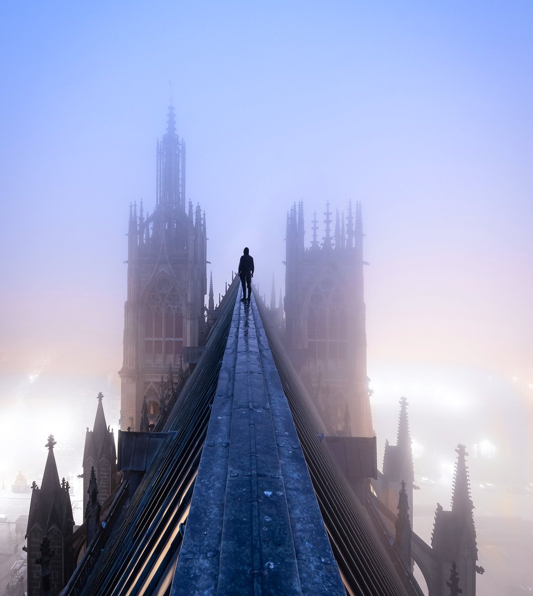 On top of a cathedral early in the morning