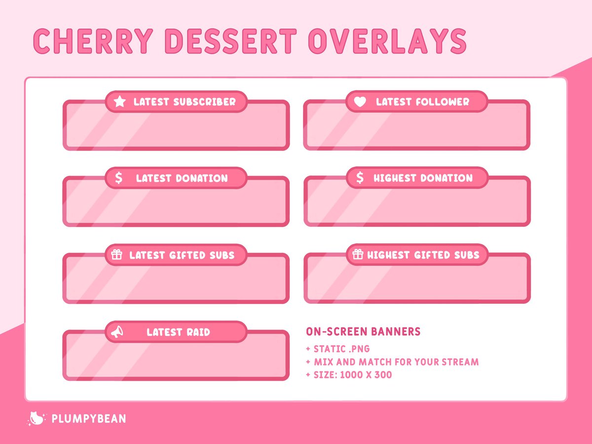 PlumpyBean's tweet image. TWITCH STREAM OVERLAY PRE-MADE PACK - Cherry Dessert 🍒✨

Available on my Etsy!

etsy.com/shop/PlumpyBean
