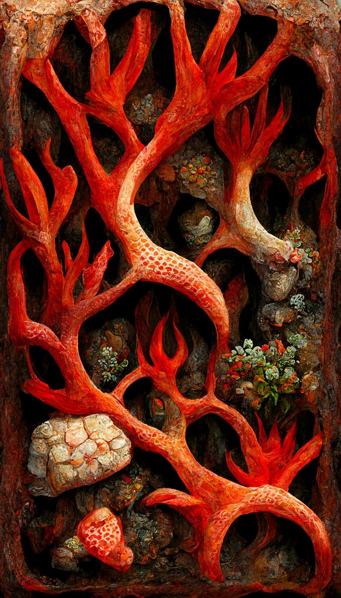 `Alice in wonderland, victorian concept art, dark and light, intricate anatomical detail || firebrick and coral naturecore art` #midjourney