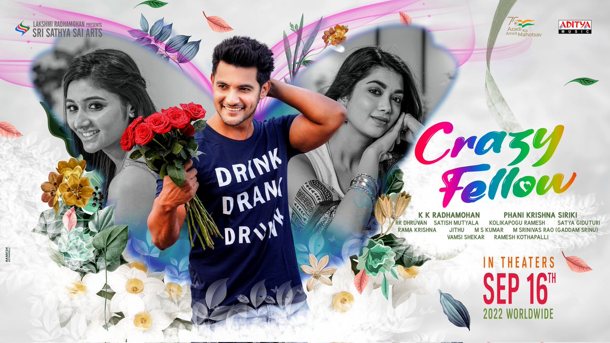 sarath munnangi (@sarathmunnangi) on Twitter photo Our new-age youthful entertainer #CrazyFellow coming to theatres from September 16th, 2022!
Get ready for a crazy ride♥️
@AadiSaikumar <a href="/DiganganaS/">DiganganaSuryavanshi</a> <a href="/mirnaaofficial/">Mirnaa</a> <a href="/siriki_phani/">Phani Krishna Siriki</a> <a href="/SriSathyaSaiArt/">Sri Sathya Sai Arts</a> <a href="/KKRadhamohan/">K.K.Radhamohan</a> #RRDhruvan #SatishMutyala <a href="/GiduturiSatya/">Satya Giduturi</a> <a href="/adityamusic/">Aditya Music</a> <a href="/UrsVamsiShekar/">𝐕𝐚𝐦𝐬𝐢𝐒𝐡𝐞𝐤𝐚𝐫</a> Our new-age youthful entertainer #CrazyFellow coming to theatres from September 16th, 2022!
Get ready for a crazy ride♥️
@AadiSaikumar <a href="/DiganganaS/">DiganganaSuryavanshi</a> <a href="/mirnaaofficial/">Mirnaa</a> <a href="/siriki_phani/">Phani Krishna Siriki</a> <a href="/SriSathyaSaiArt/">Sri Sathya Sai Arts</a> <a href="/KKRadhamohan/">K.K.Radhamohan</a> #RRDhruvan #SatishMutyala <a href="/GiduturiSatya/">Satya Giduturi</a> <a href="/adityamusic/">Aditya Music</a> <a href="/UrsVamsiShekar/">𝐕𝐚𝐦𝐬𝐢𝐒𝐡𝐞𝐤𝐚𝐫</a>