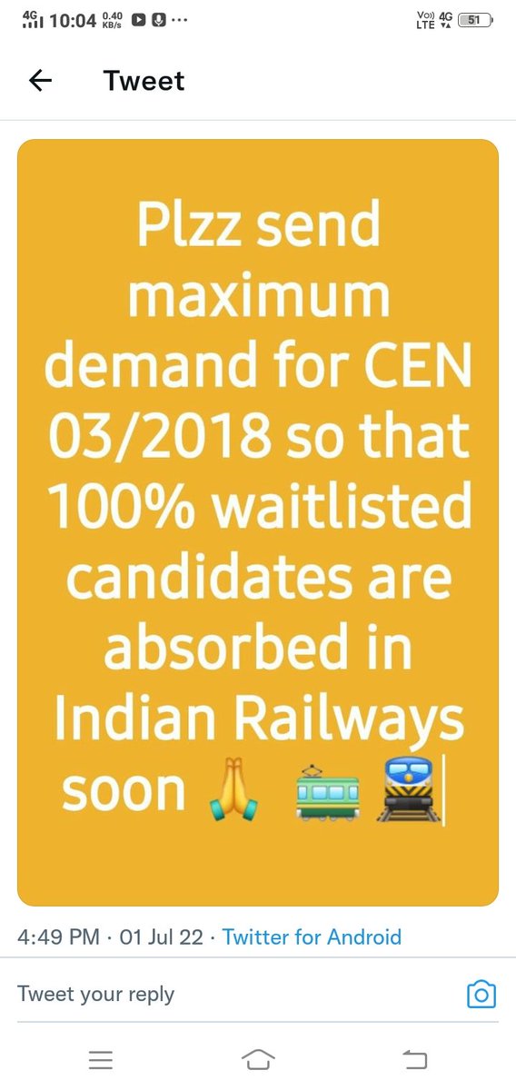 RohitKu29079318's tweet photo. #RRB_JE_WAITING 100 % clear karo
#Please all G.M. send maximum demand for railway https://t.co/jvgJqMqDUQ