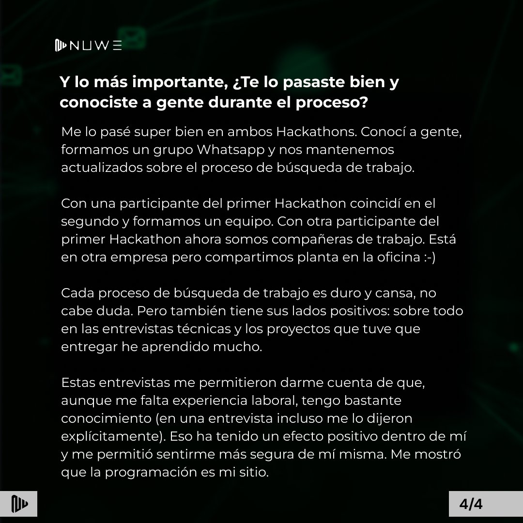Hoy hablamos con una de nuestras usuarias y Frontend Developer, Sarah Schmidt! 👩🏻‍💻

No tenemos palabras para decir lo contentos/as que estamos de participar de manera positiva en vuestro camino profesional! 🚀

#Hackathon #rrhh #contratación #frontenddeveloper #networking