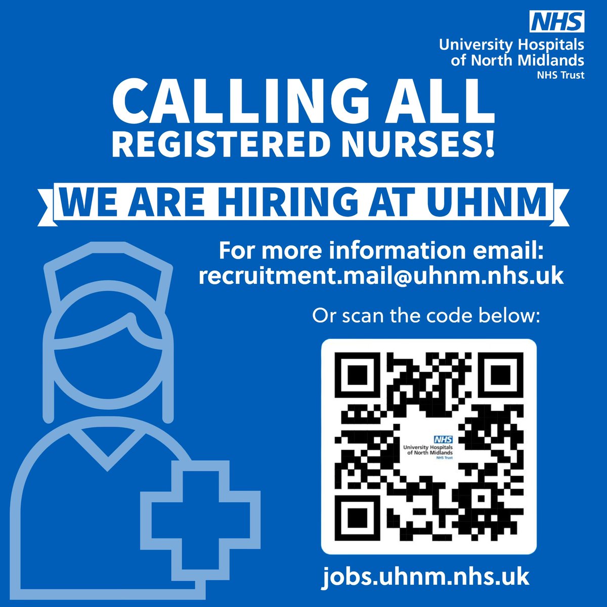 We’re recruiting Registered Nurses to join our @UHNM_NHS family. Excellent career opportunities. Apply by using the QR code or link below 👇 @AnnMarieRiley10 @TracyBullock12 @UHNMCOO @DebraMeehan @CarolLloydBenn1 @heather281067