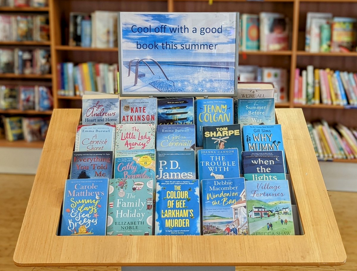 EsherLibrary's tweet photo. The temperature is forecast to soar this weekend 😎🥵so why not pop into @EsherLibrary and borrow one of our cool blue reads #SummerReading @SurreyLibraries #HotInTheCity #CoolReads https://t.co/nBEqZvN1UH