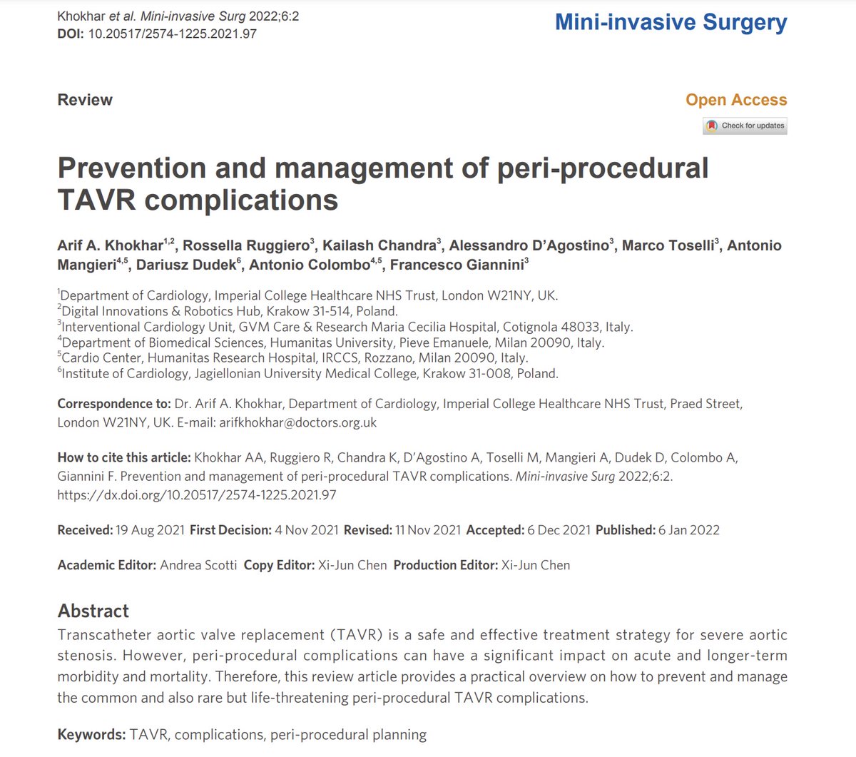 MiniSurgery's tweet photo. 🧐How to prevent and manage the common and also rare but life-threatening peri-procedural TAVR complications?➡️Get the full article from Dr. Arif A. Khokhar @DrArifK et al. here: https://t.co/jI29K0rAci
Download free: https://t.co/ZqfLo6fxpL https://t.co/BGKFyOZC2d