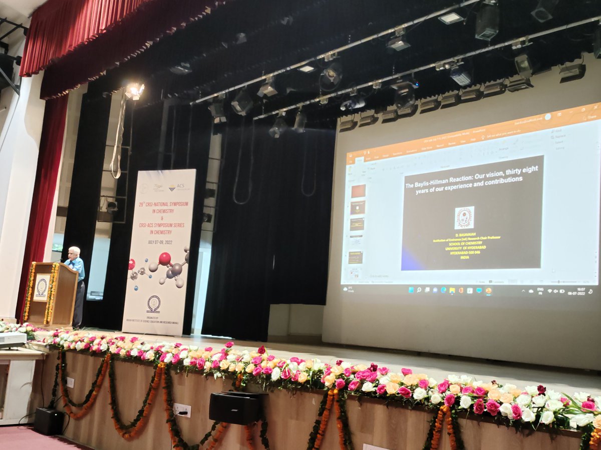 ramsastrys's tweet photo. A great occasion...Prof. S. Chandrasekharan @iiscbangalore has introduced the CRSI lifetime achievement awardee Prof. Basavaiah. His oration (Gold medal lecture) is underway.
@ChemResSocIndia @IiserMohali #CSRI_NSC
#ACSinIndia @HydUniv https://t.co/ivz0EdUoju