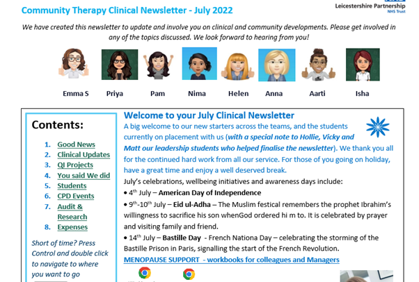 This months therapy newsletter is out☀️we have good news, good byes, CPD and QI opportunities and our new 'you said we did' feature