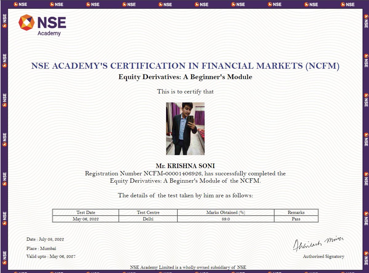 _krishnasoni's tweet photo. Hey I am krishna soni NCFM (NSE) certified my telegram group link is 👇👇👇👇

https://t.co/4O1F0wG138

1. Investment analyst Pro
2. NCMP Level 1 cleared
3. Technical analyst
4. Equity &amp; Derivatives analyst
5. Fundamental analyst
6. Investment &amp; Portfolio management analyst

#NSE https://t.co/3EgStSP5HR