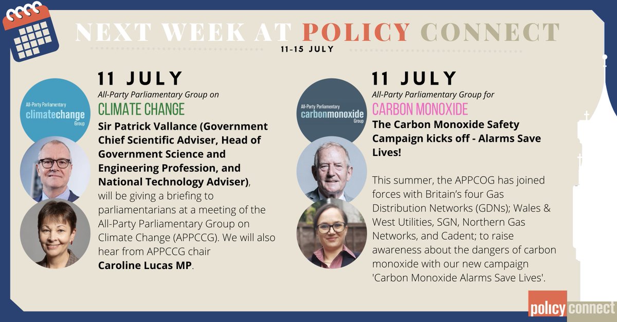 Next week at Policy Connect:
Sir Patrick Vallance <a href="/uksciencechief/">Government Office for Science</a> will brief parliamentarians at an @APPCCG meeting, and The #CarbonMonoxide Safety Campaign kicks off as 
<a href="/SGNgas/">SGN</a>, <a href="/CadentGasLtd/">Cadent</a>, <a href="/WWUtilities/">Wales&West Utilities</a> &amp; <a href="/NGNgas/">Northern Gas Networks</a> join forces to raise awareness. 
policyconnect.org.uk/events