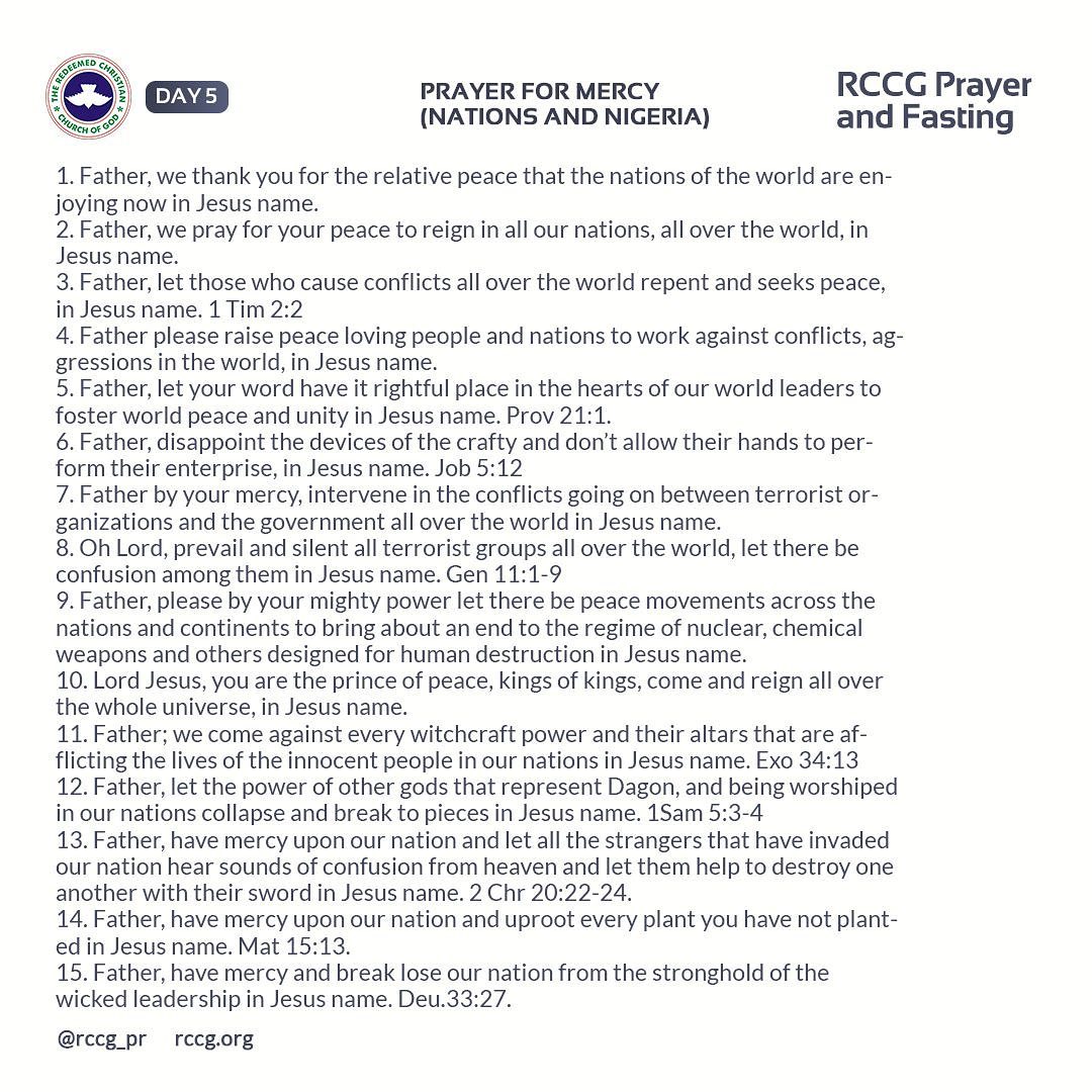 dovetv's tweet photo. Brethren, today we plead for God's mercy on behalf of our beloved country, Nigeria, and other Nations of the World. May God answer our prayers in Jesus' Name!
#rccgfast
#fastingtip https://t.co/8Yt6iVU7qM