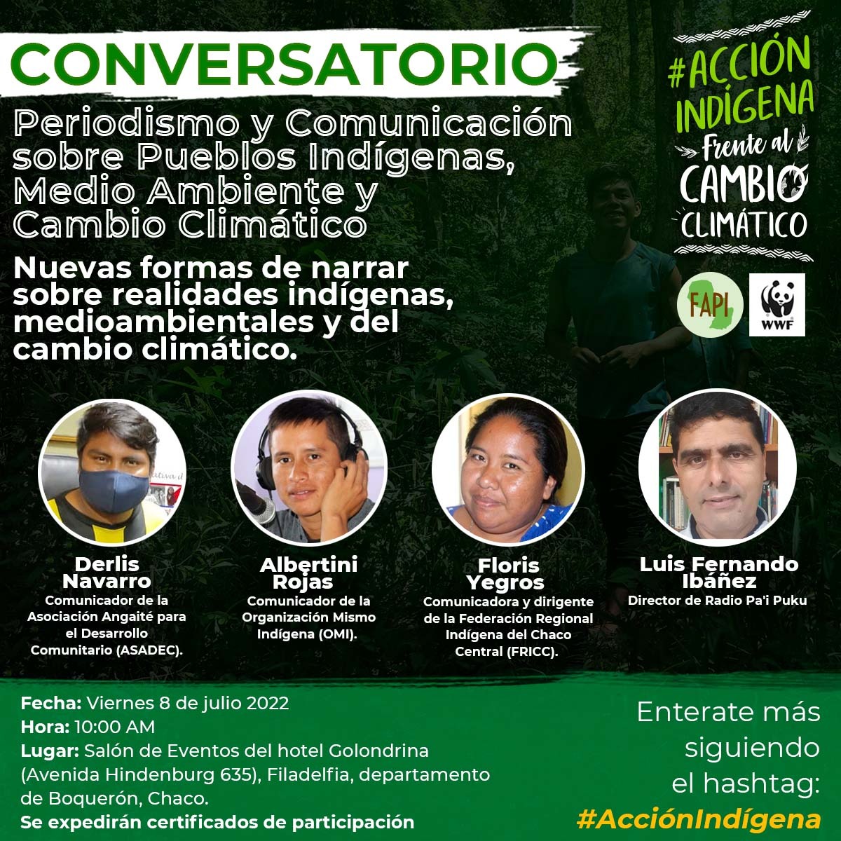 ¡Es hoy! A las 10.00, en el hotel Golondrina, de Filadelfia, departamento de Boquerón, Chaco. ¡Te esperamos!