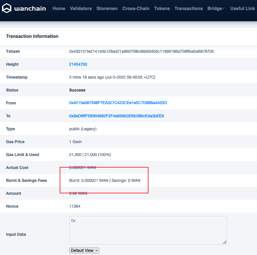 wanchain_org's tweet photo. A small piece of #Wanchain history: The first ever mainnet #EIP1559 transaction with burned $WAN 🔥.

Block height: 21454700
Timestamp: July 5, 2022 at 06:49am UTC

🔗 https://t.co/saB6X78W2D https://t.co/OUm2cdShrh