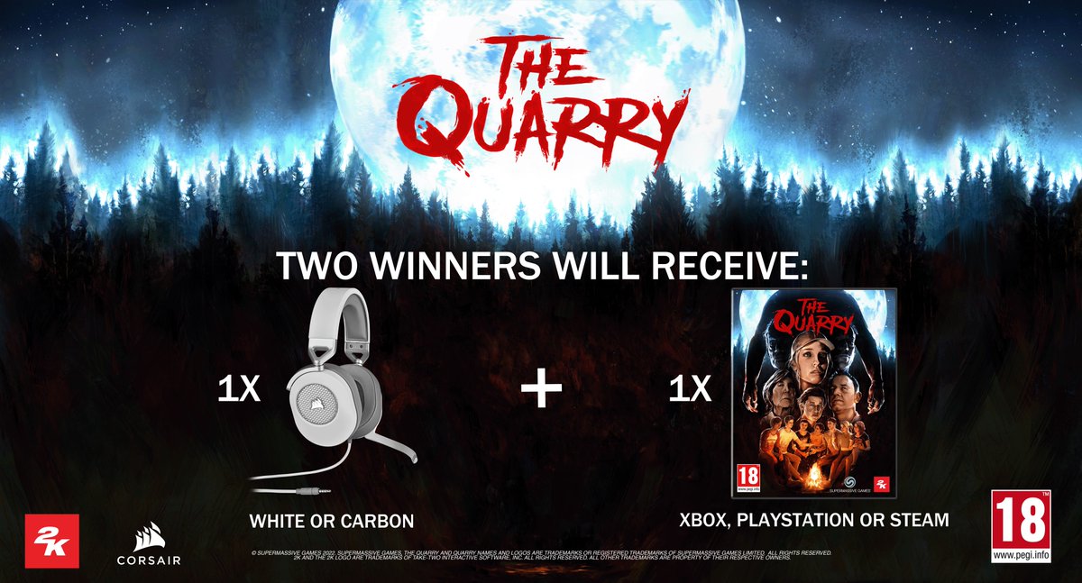 2K_UK's tweet photo. Want to visit Hackett’s Quarry? 🏕️

We’ve teamed up with @CORSAIR for two people to win:
- A copy of #TheQuarry 🎮
- A HS65 SURROUND Gaming Headset 🎧

For your chance to win, simply:
- Follow @2K_UK
- Like &amp; Retweet
- Reply with your favourite camp counsellor

See T&amp;Cs below ⬇ https://t.co/xam78Zblr2