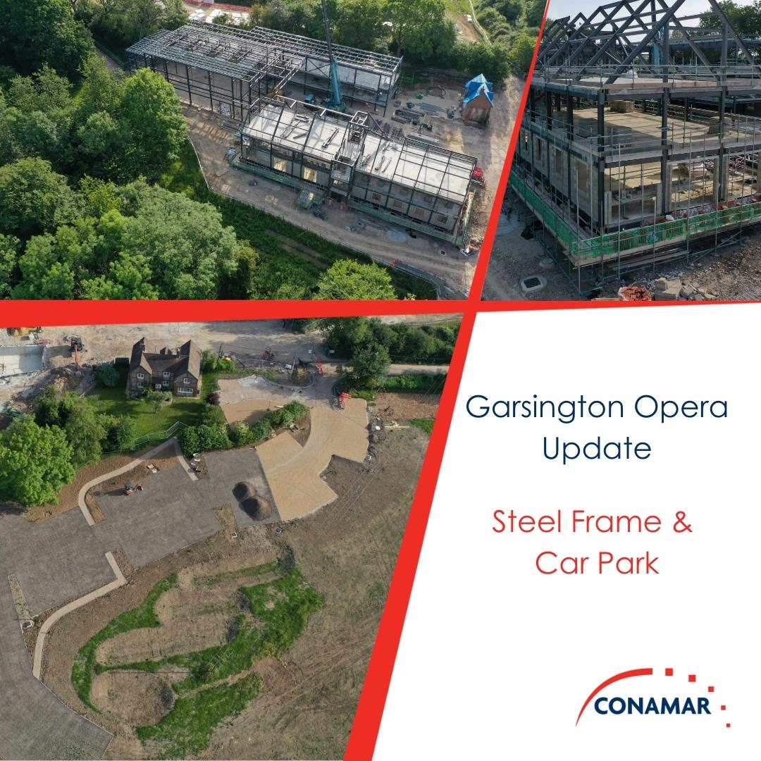 ConamarBuild's tweet image. Our Opera Arts Hub project at Garsington is progressing very well, with the steel frame now up and envelope starting to take shape with brickwork and flint to the ground floor, and significant progress on the new car parking areas.

#progress #construction #garsington