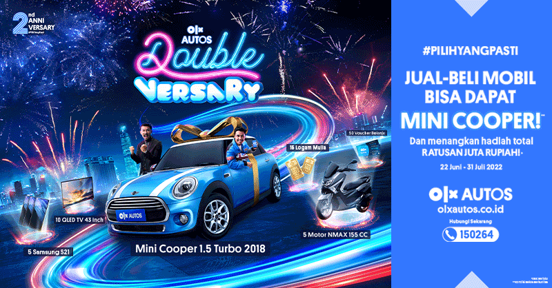 olxid_official's tweet photo. 2nd Anniversary OLX Autos! Jual atau beli mobil di OLX Autos (periode 22 Jun s.d. 31 Jul 2022) bisa dapet Mini Cooper! Ada banyak hadiah menarik lainnya total hinggal ratusan juta rupiah! Tunggu apa lagi? Yuk cek OLX Autos SEKARANG!