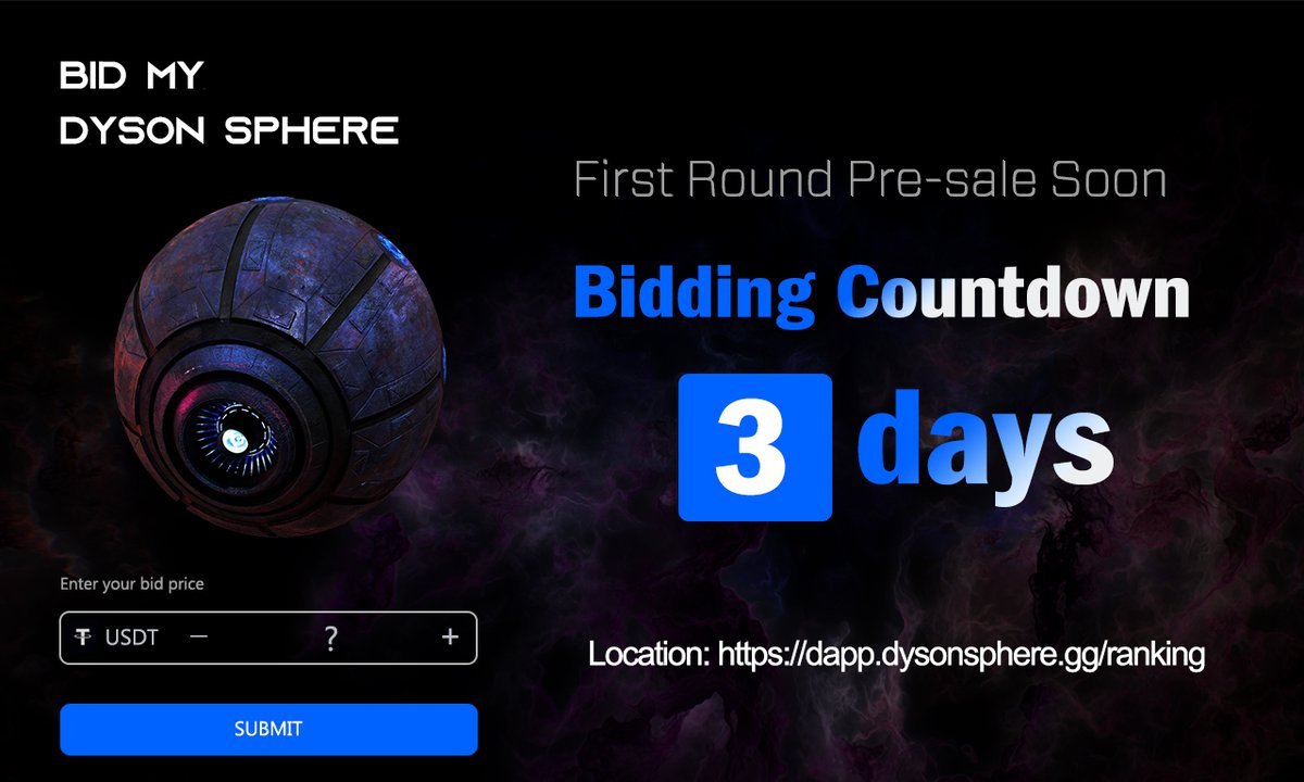 ✨Our first round of NFTs pre-sale is about to start✨

FREE BIDDING NOW
Countdown to 3 days⌛️

Enter link to check the bidding rules and more information
👉link.medium.com/2ZLMCxanurb

Check it out!!🔥
Express Entry: dapp.dysonsphere.gg/buy

#DysonSphere #NFTs #bid #scifi #Liucixin