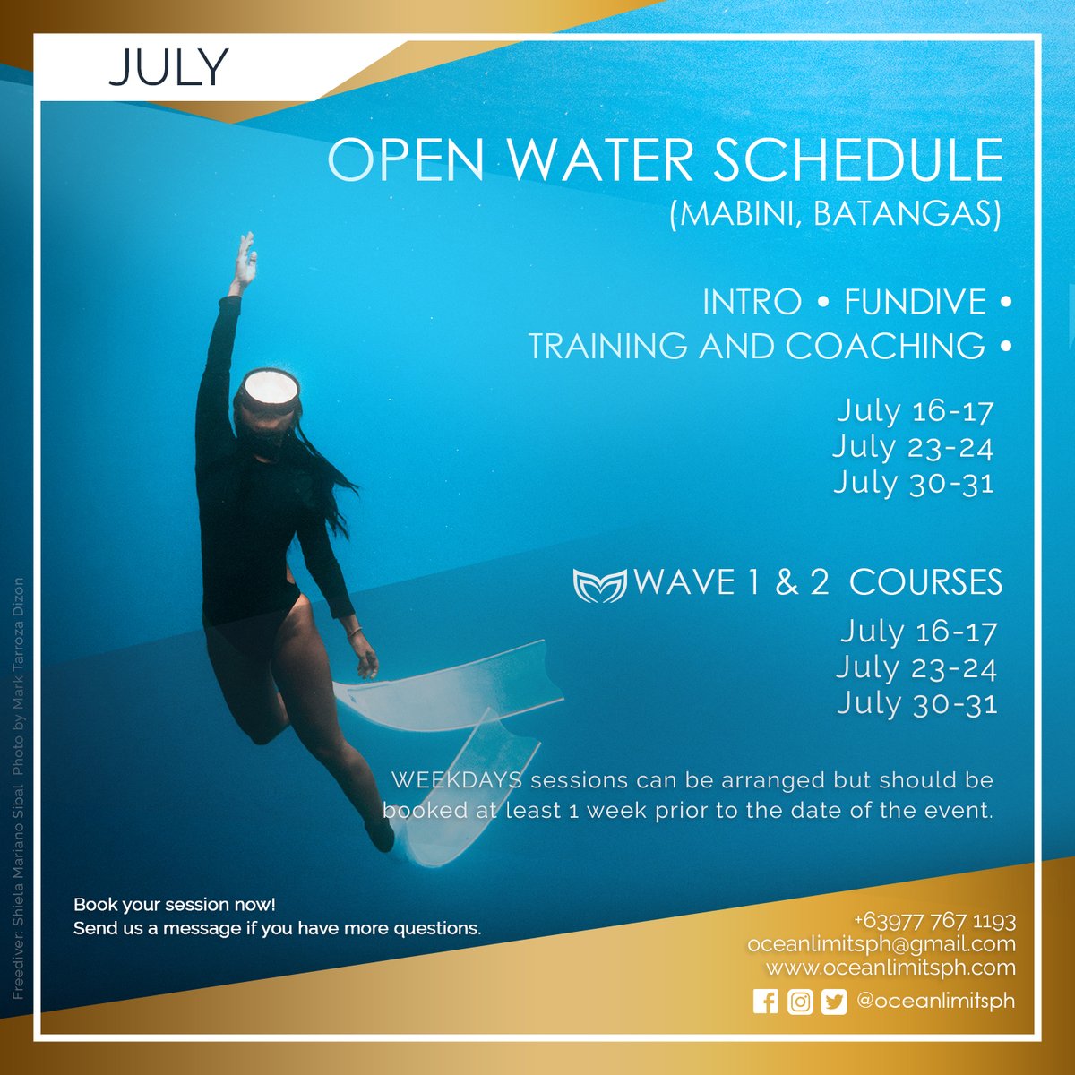 oceanlimitsph's tweet photo. DISCOVER #Freediving with US!
Here are our schedule for this month!

@rollyben @iammarkdizon @paolaquitalig 

#freedive #oceanlimitsph #dive https://t.co/cuEEGkBHTO