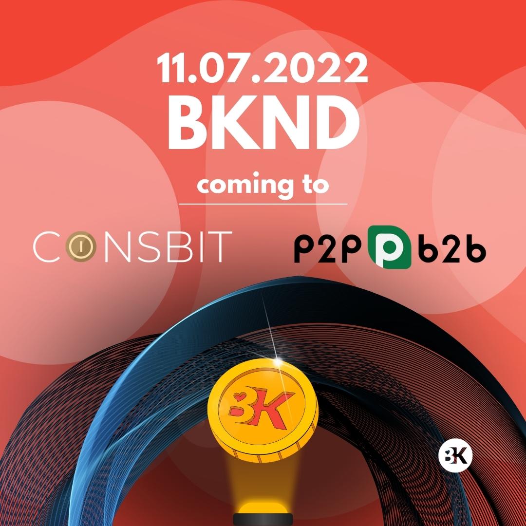 TokenBekind's tweet photo. BKND is coming to @c0insbit and @p2pb2b on July 11th 2022. https://t.co/Mdwjt5KbdI