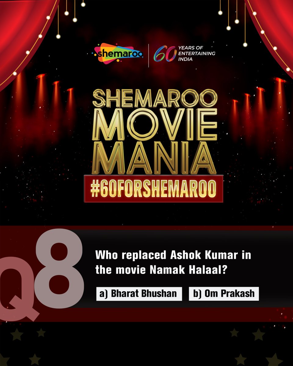 This can be a tough one! Who can't get enough of BigB's #NamakHalaal? 
Answer the question below and stand a chance to win Amazon Vouchers! 

#ContestAlert #ShemarooMovieMania #60ForShemaroo