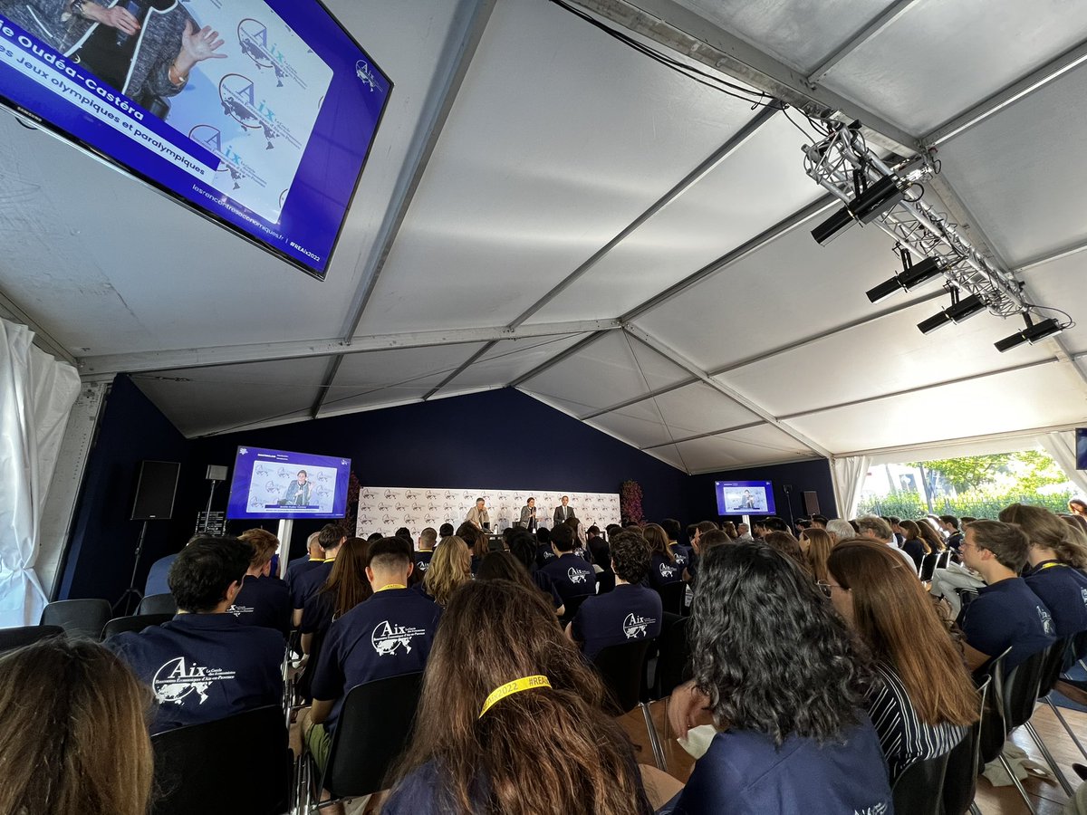 guittcam's tweet photo. Masterclass d’ouverture des #REAix2022 sur le sport comme facteur de la jeunesse d’une société, dans le cadre de #LP1828 💡 @Cercle_eco @AOC1978 https://t.co/2h3K1lTCbG