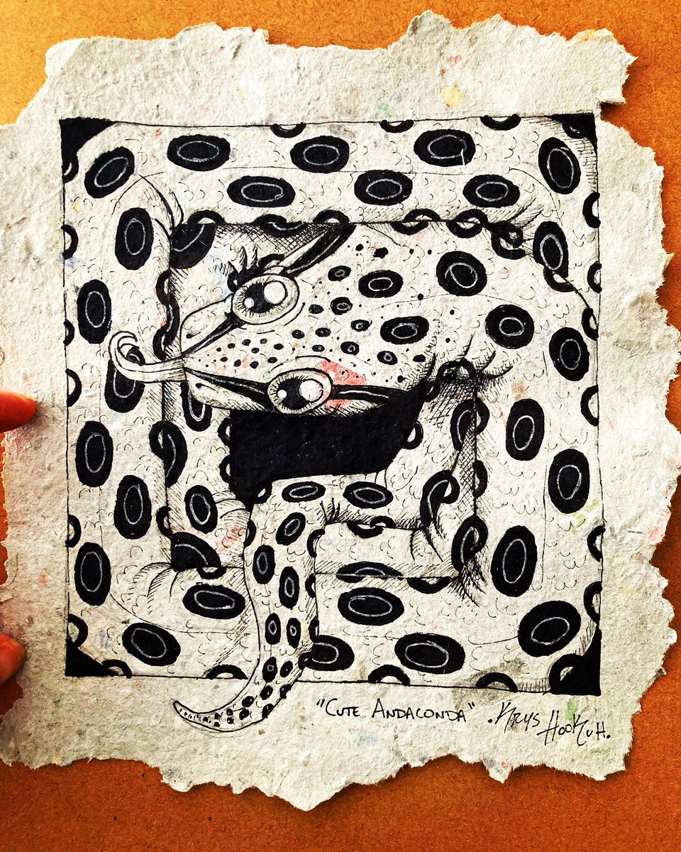 “Cute anaconda”

I was looking at pictures of anacondas and realized how pretty they were…I also saw a guy trying to sell baby ones, and that’s worrisome…
#artistsontwitter #imadepaper #homemadepaper #weirdart #penandink