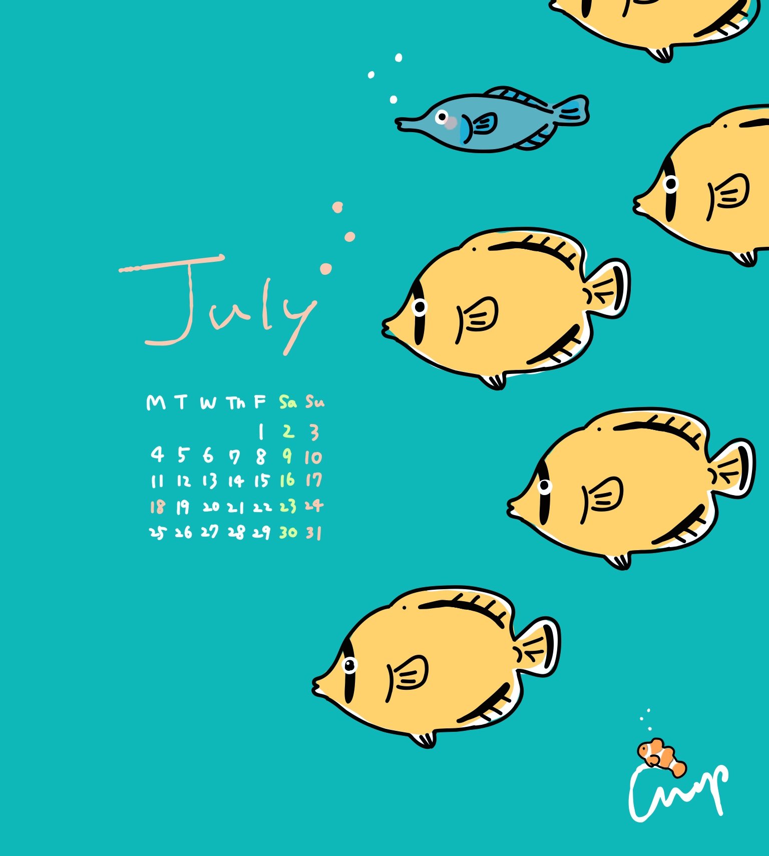 チナップ ほっこりイラストレーター New たいへん長らくお待たせしました Noteにて今月の壁紙 サンゴ礁の魚たち をリリースしました モチーフは海の生き物 クギベラ レモンチョウチョウウオ カクレクマノミ どうぞ海中散歩の気分で