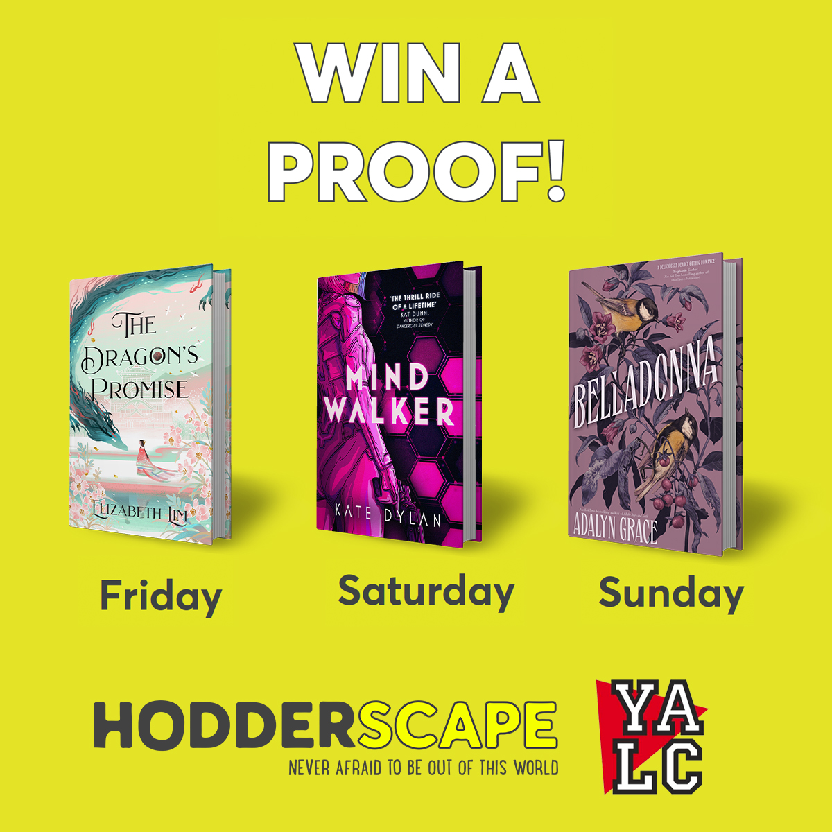 hodderscape's tweet image. Are you at #YALC2022 today? If you are, pop on over to our stand and speak to a member of staff - they can get you entered into our daily raffle, and up for grabs today is a proof copy of #TheDragonsPromise by @LizLim!
@yalc_uk