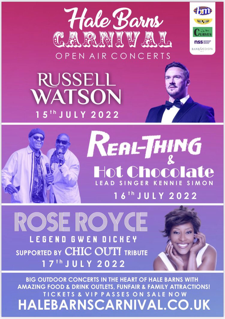 HaleBarnsEvents's tweet photo. ONE WEEK TO GO! @russellthevoice + @realthinguk + #KennieSimon + #GwenDickey #RoseRoyce 🥳🕺🏼💃🏻

🎟 Tickets at https://t.co/PzJnQX9Rtr 

#HaleBarns #Wilmslow #Knutsford #Cheshire #Manchester #Altrincham https://t.co/YyaFZNJ6wx