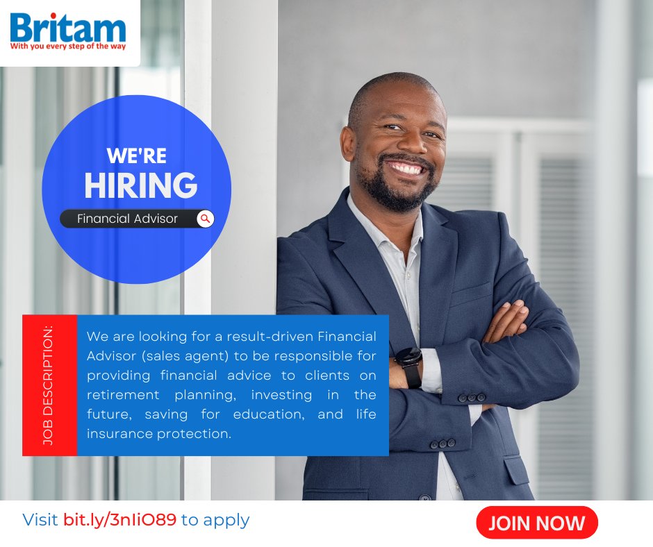 BritamEA's tweet photo. We are looking for ambitious and talented individuals who are passionate about building their careers in sales. Join the Number One Financial Services Advisory Network in Kenya today by visiting https://t.co/lJAMNnvHVT today and apply. #LifeAtBritam #IkoKaziKE #BritamCareers https://t.co/uSdvinqaqD