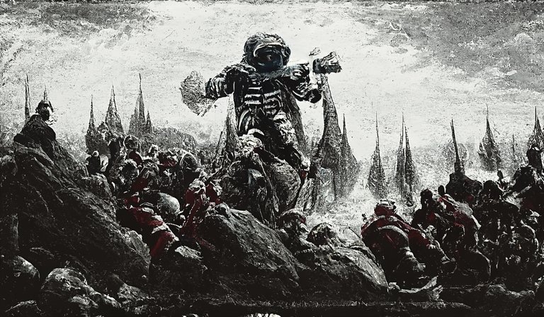 JakeRogers141's tweet photo. In the distant future...only war remains.

Made with @get_starryai https://t.co/8IyCqKyugo