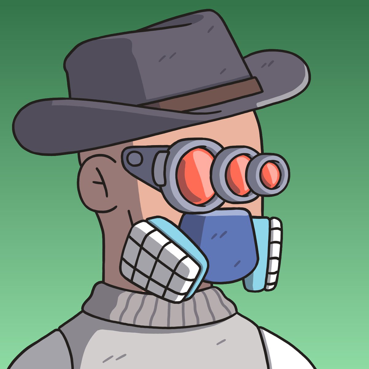 Sneakeragent86's tweet photo. This is my tinkerer PFP,he wear gas mask ,protection sunglasses and a cowboy hat because the web3.0 world are are infected,degenerative and toxic look her background .He need these in the new wild wild west for work hard for Communi3 ! #C3Weekend https://t.co/tRZ2tQnahJ