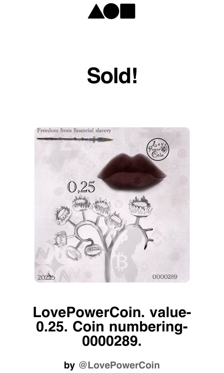 Good news!

This day brought a new sale of LovePowerCoin NFT🔥

We thank our dear <a href="/saucebook/">Mark Kelly</a> for believing in the LovePowerCoin movement 🤝

By supporting #LovePowerCoin, you support other artists too 🙌

Today there will be an buyout of aspiring artists’ #NFTs💫

#FoundationNFT