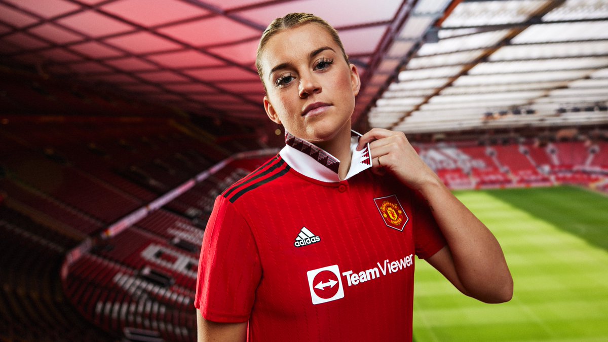 Alessia Russo wears the new Manchester United home shirt.