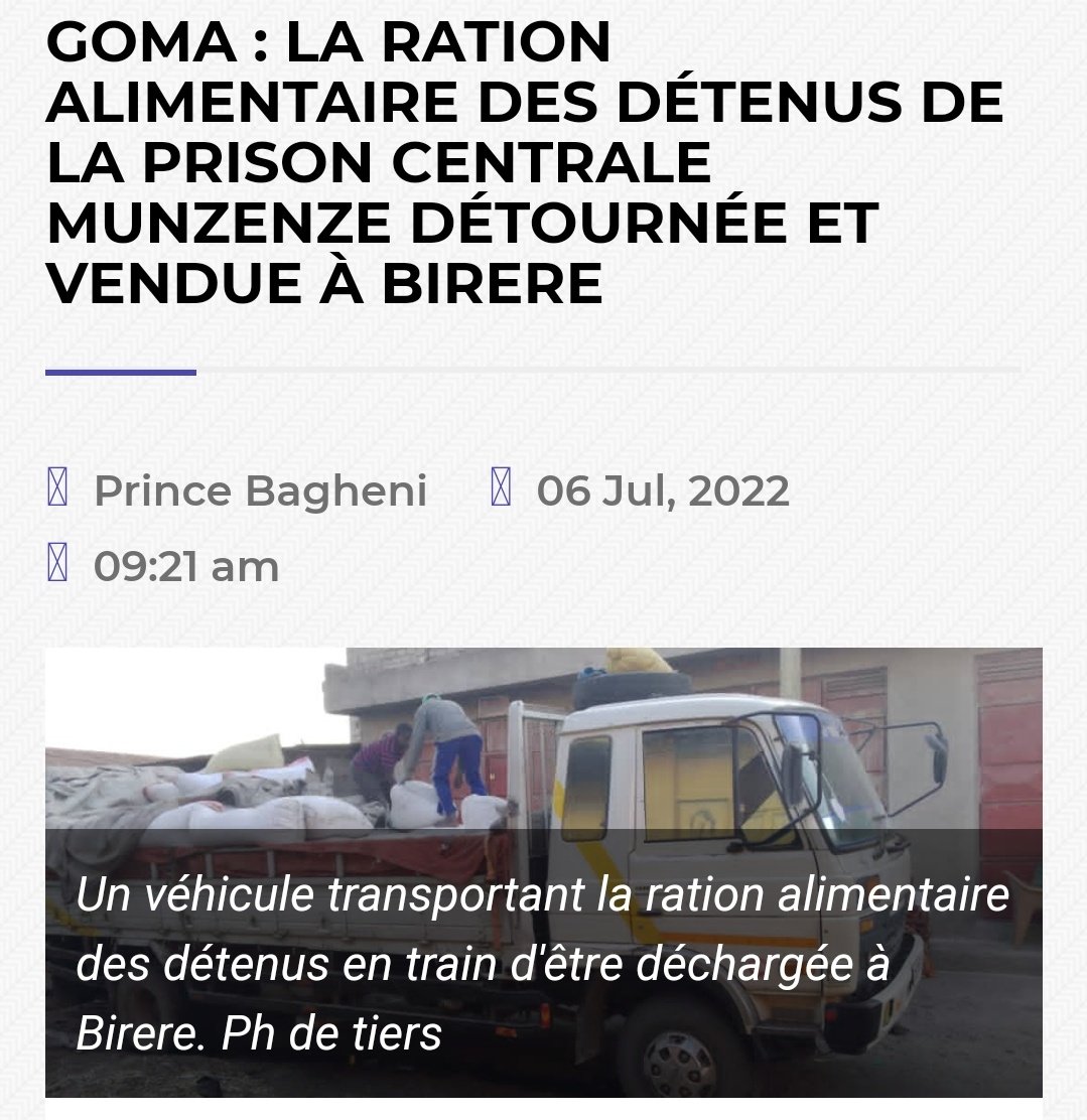 FKimwanga's tweet photo. GOMA : LA RATION ALIMENTAIRE DES DÉTENUS DE LA PRISON CENTRALE MUNZENZE SERAIT DÉTOURNÉE ET VENDUE À BIRERE

La médiocrité tant décriée par nos compatriotes n'a jamais trouvé d remède

Ns appelons à la vigilance de ntr peuple pr dénoncer ces voleurs qui profitent de notre silence https://t.co/1dTYqbuKqT