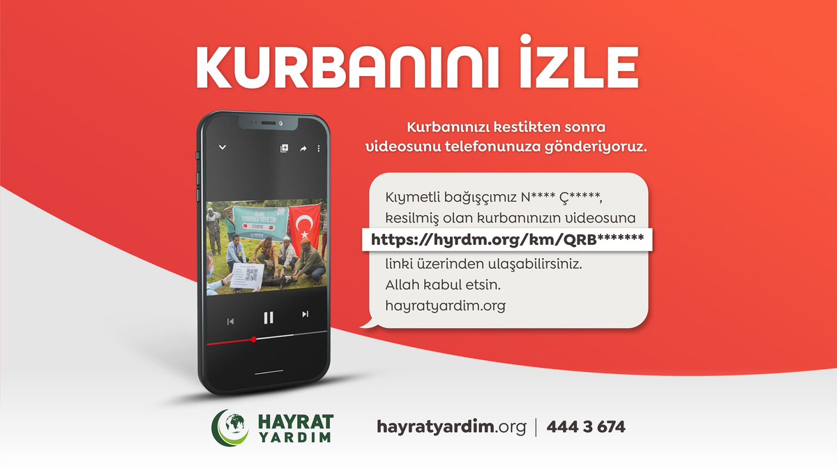 hayratyardim's tweet photo. Kurbanınızı izlemek ister misiniz? 

Kurbanınızı kestikten sonra videosunu telefonunuza gönderiyoruz. 

Siz de kurban bağışı yaparak ihtiyaç sahiplerini sevindirebilirsiniz. 

Yurt dışı: ₺1700
Vekaletleriniz için; 🌐 https://t.co/0uJpz7DDiM

#KurbanBayramOlsun https://t.co/6739DPsiVg