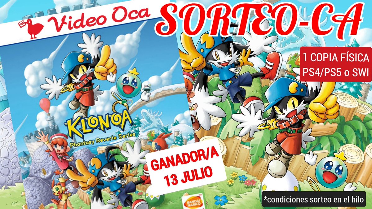 videooca's tweet photo. ¡SORTEO KLONNOCCCA!!🐈‍⬛💍

Celebramos la vuelta de la saga, sorteando una copia de #Klonoa Phantasy Reverie Series para PS4,PS5 o SWITCH

Participa:
💗Síguenos en @videooca 
💗Da like y RT
💗Cita con #sorteoKlonoaKonOca con quién viajarías a través de los sueños.

⬇️condiciones https://t.co/9WItW9dK2P