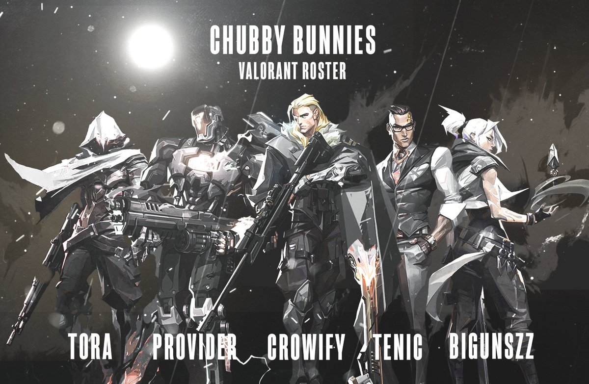 ChubbyBunniesVA's tweet image. Introducing our @PlayVALORANT Roster!  Excited to show what we can do! 

@toravalorant 
@providerVAL 
@Crowify 
@TenicVL 
@BiGuNszZ