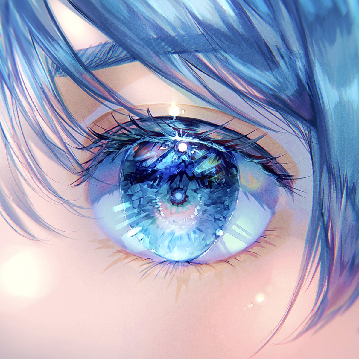 eye focus close-up solo blue eyes eyelashes reflection blue hair  illustration images